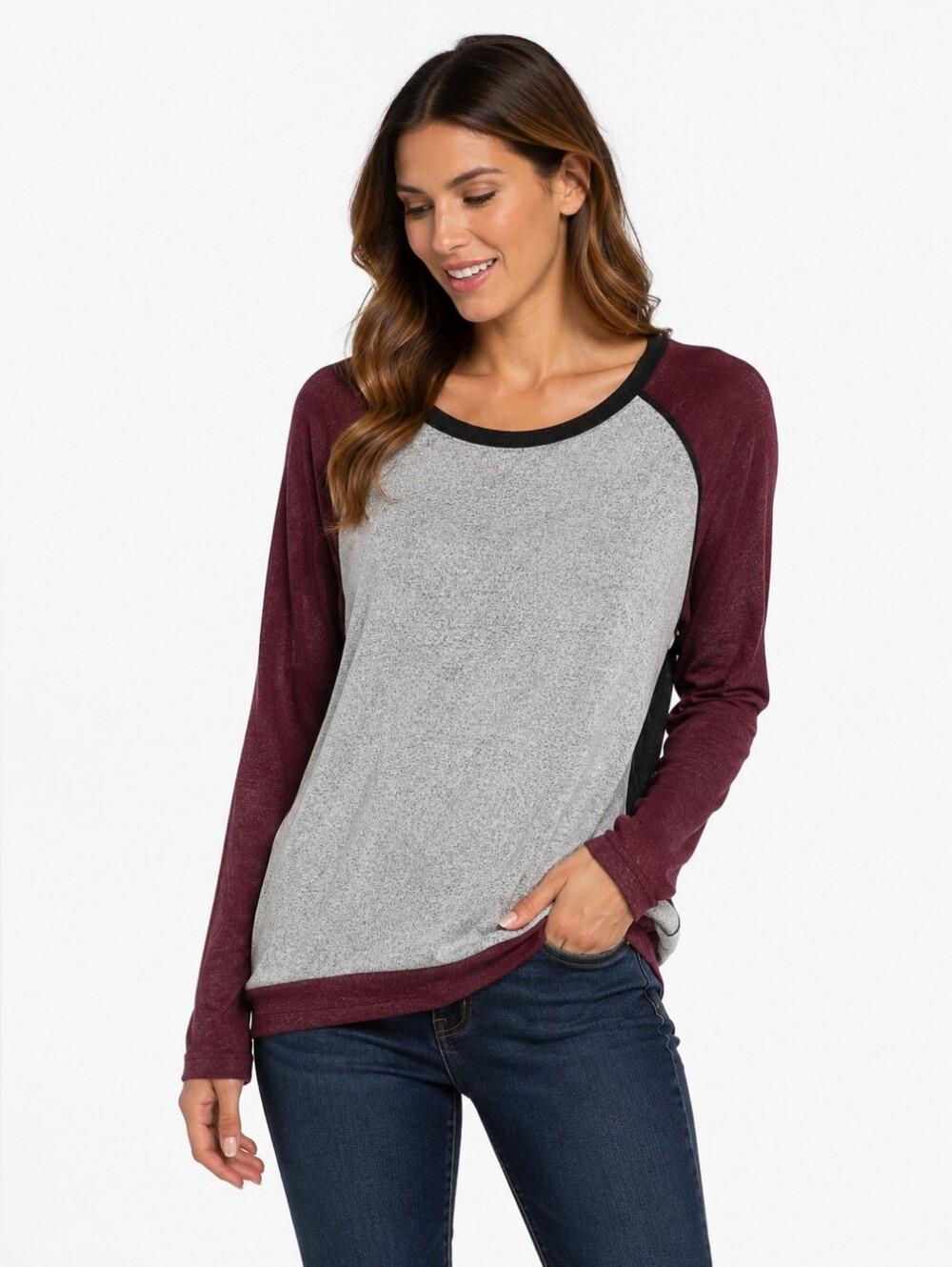 🍷 Buffalo David Bitton XL Colorblock Raglan Long Sleeve Knit Top